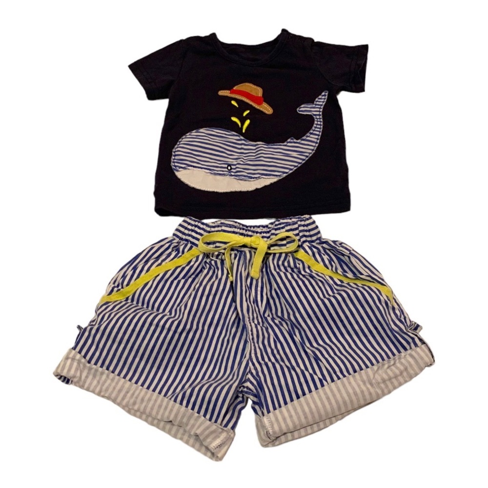 2 FOR $15 Baby Whale Embroidered Cotton 2 Piece Matching Set